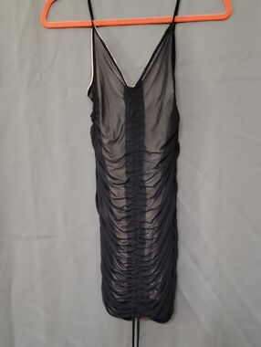 PrettyLittleThing Black Sheer Ruched Mesh Slip